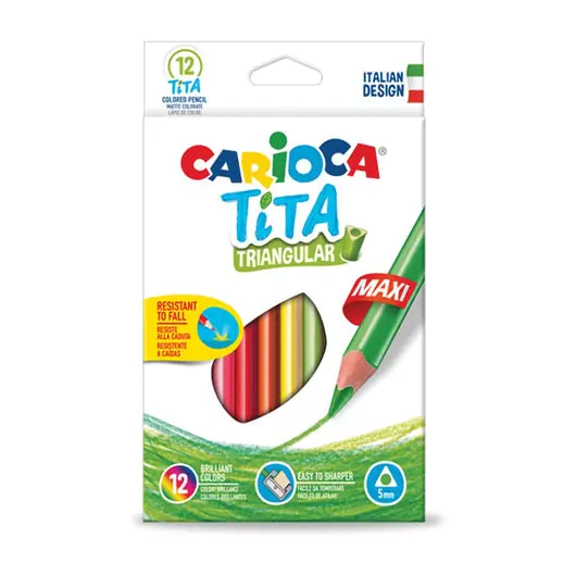 Карандаши цветные утолщенные CARIOCA &quot;Tita Triangular Maxi&quot;, 12 цветов, пластиковые, трехгранные, 5 мм, 42791, фото 1