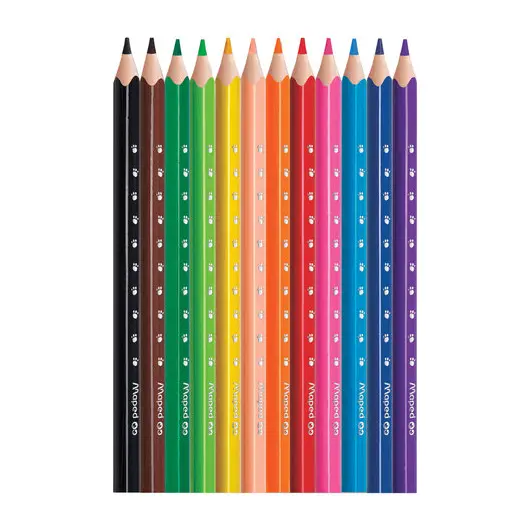 Карандаши цветные утолщенные MAPED &quot;Pulse&#039;&quot;, 12 цветов, пластик, трехгранные, заточенные, европодвес, 834352, фото 2