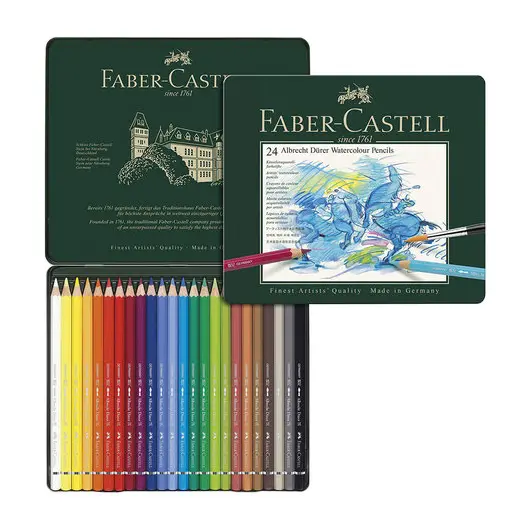 Карандаши цветные акварельные художественные FABER-CASTELL &quot;Albrecht Durer&quot;, 24 цвета, металлическая коробка, 117524, фото 2