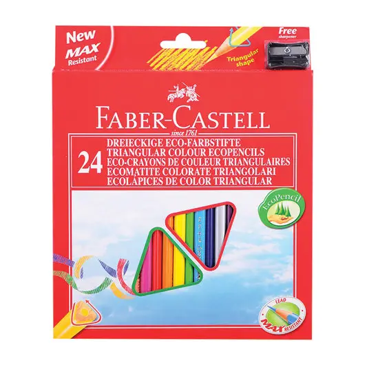 Карандаши цветные FABER-CASTELL, 24 цвета, трехгранные, с точилкой, упаковка с подвесом, 120524, фото 1