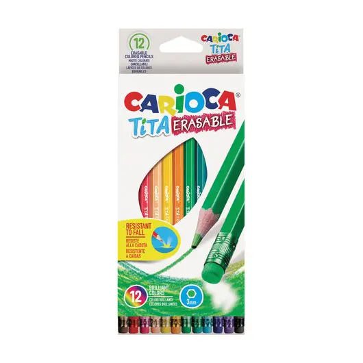 Карандаши цветные стираемые с резинкой CARIOCA &quot;Erasable&quot;,12 цв, пластик, шестигран., заточ. 42897, фото 1