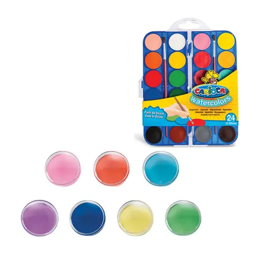 Краски акварельные CARIOCA &quot;Watercolor&quot;, 24 цвета, 2 кисти, пластиковая коробка, европодвес, KO054/A, фото 2