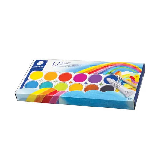 Краски акварельные STAEDTLER, 12 цветов + белила, с кистью, пластиковая коробка, 888 NC12, фото 1
