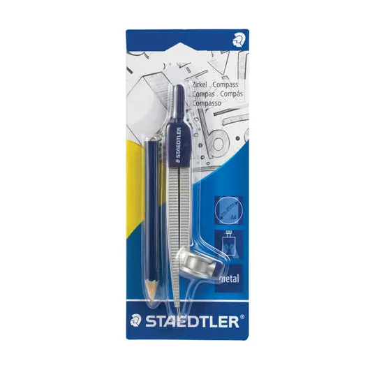 Циркуль STAEDTLER, 124 мм, металлический, карандаш в комплекте, блистер, 550 55 BK, фото 2