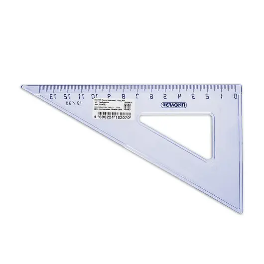 Треугольник пластиковый 30х13 см, ПИФАГОР, тонированный, прозрачный, 210617, фото 2
