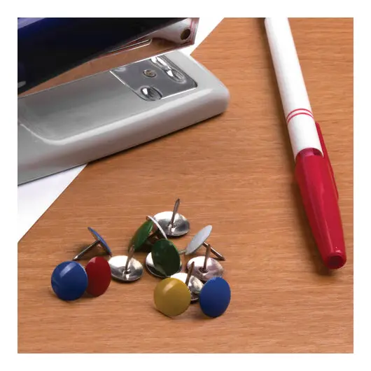 Кнопки канцелярские BRAUBERG, металлические, цветные, 10 мм, 50 шт., в картонной коробке, 220554, фото 7