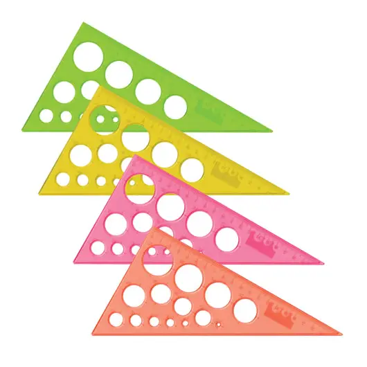 Треугольник пластиковый, угол 30, 19 см, BRAUBERG, с окружностями, прозрачный, неоновый, ассорти, 210619, фото 2