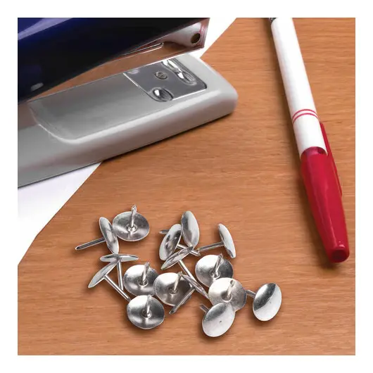Кнопки канцелярские BRAUBERG, металлические, серебристые, 10 мм, 50 шт., в картонной коробке, 220553, фото 6