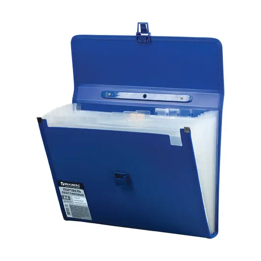 Портфель пластиковый BRAUBERG А4 (332х245х35 мм), 13 отделений, с окантовкой, индексные ярлыки, синий, 221379, фото 3