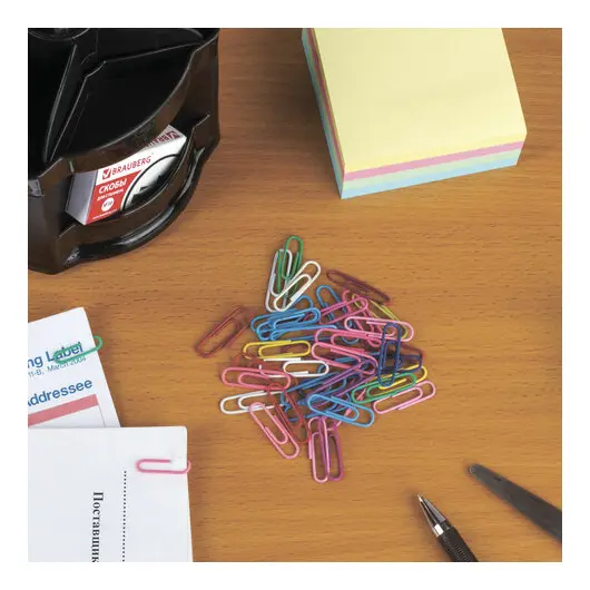 Скрепки BRAUBERG, 28 мм, цветные, 100 шт., в пластиковой коробке, 221111, фото 6