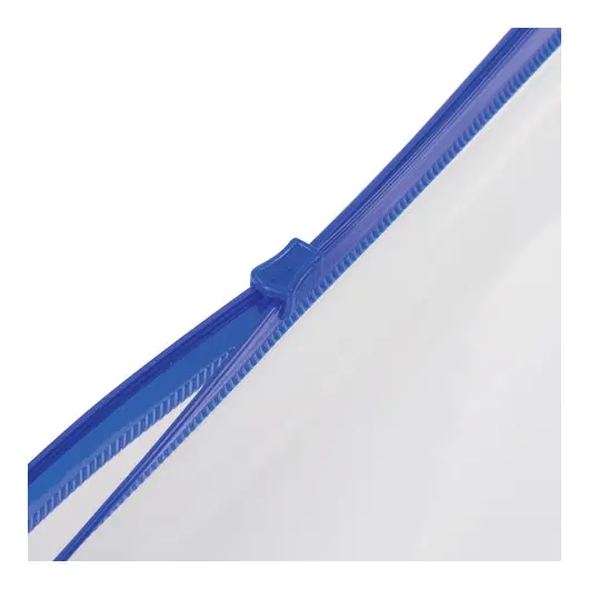 Папка-конверт на молнии МАЛОГО ФОРМАТА (245х190 мм), A5, прозрачная, молния синяя, 0,11 мм, BRAUBERG, 221227, фото 3