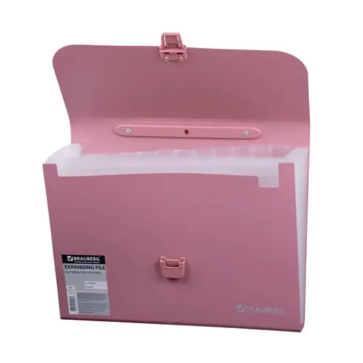 Портфель пластиковый BRAUBERG А4 (327х254х30 мм), 13 отделений, индексные ярлыки, розовый, 221441, фото 3