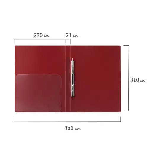 Папка с металлическим скоросшивателем и внутренним карманом BRAUBERG &quot;Диагональ&quot;, темно-красная, до 100 листов, 0,6 мм, 221355, фото 9