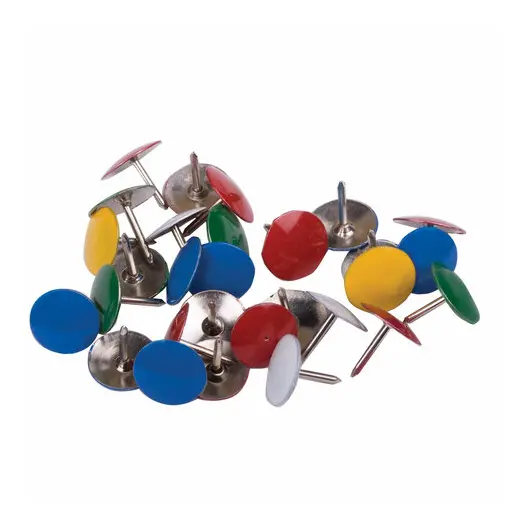 Кнопки канцелярские BRAUBERG, металлические, цветные, 10 мм, 100 шт., в пластиковой коробке, 221114, фото 3