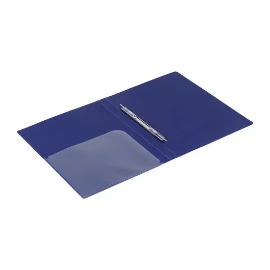 Папка с металлическим скоросшивателем и внутренним карманом BRAUBERG &quot;Диагональ&quot;, темно-синяя, до 100 листов, 0,6 мм, 221352, фото 4