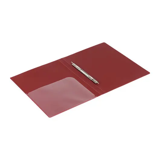 Папка с металлическим скоросшивателем и внутренним карманом BRAUBERG &quot;Диагональ&quot;, темно-красная, до 100 листов, 0,6 мм, 221355, фото 4
