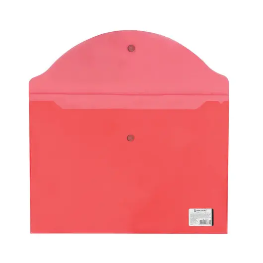 Папка-конверт с кнопкой BRAUBERG, А4, до 100 листов, прозрачная, красная, 0,15 мм, 221636, фото 3