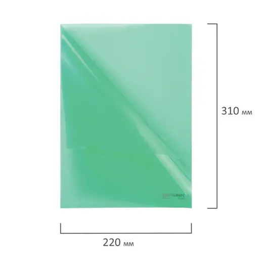 Папка-уголок жесткая BRAUBERG, зеленая, 0,15 мм, 221639, фото 6