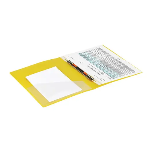 Папка с металлическим скоросшивателем и внутренним карманом BRAUBERG &quot;Contract&quot;, желтая, до 100 л., 0,7 мм, 221785, фото 8