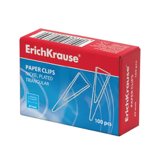 Скрепки ERICH KRAUSE, 25 мм, металлические, треугольные, 100 штук, в картонной коробке, 24869, фото 1