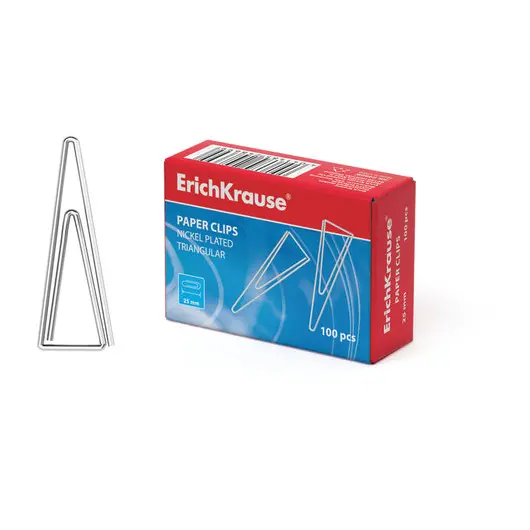 Скрепки ERICH KRAUSE, 25 мм, металлические, треугольные, 100 штук, в картонной коробке, 24869, фото 3