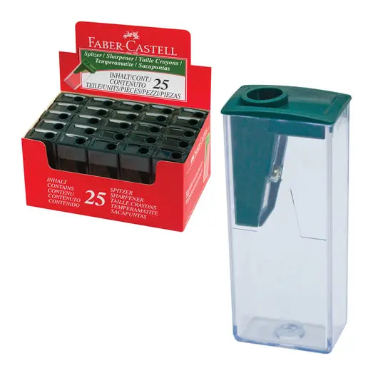 Точилка FABER-CASTELL, с контейнером, прямоугольная, пластиковая, зеленые детали, 582425, фото 1