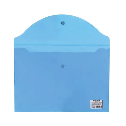 Папка-конверт с кнопкой BRAUBERG, А4, до 100 листов, прозрачная, синяя, 0,15 мм, 221637, фото 3
