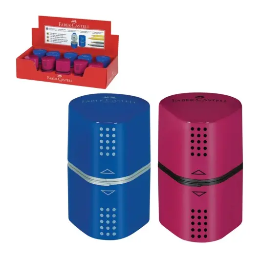 Точилка FABER-CASTELL &quot;Trio Grip 2001&quot;, 3 отверстия, 2 контейнера, пластиковая, красная/синяя, 183801, фото 1