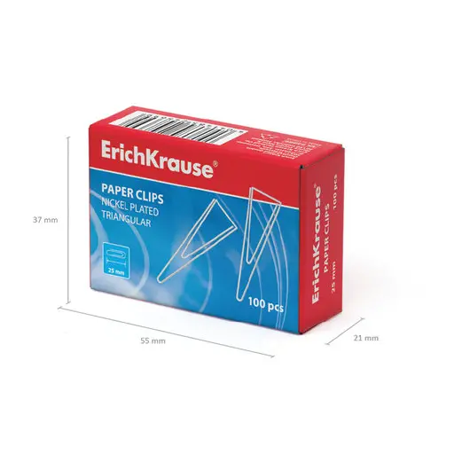 Скрепки ERICH KRAUSE, 25 мм, металлические, треугольные, 100 штук, в картонной коробке, 24869, фото 5