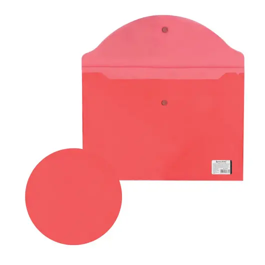 Папка-конверт с кнопкой BRAUBERG, А4, до 100 листов, прозрачная, красная, 0,15 мм, 221636, фото 6