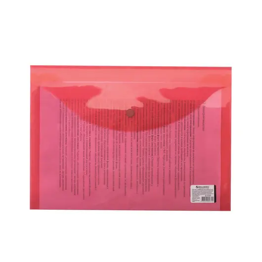 Папка-конверт с кнопкой BRAUBERG, А4, до 100 листов, прозрачная, красная, 0,15 мм, 221636, фото 7