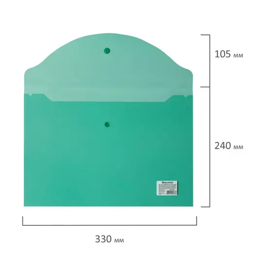 Папка-конверт с кнопкой BRAUBERG, А4, до 100 листов, прозрачная, зеленая, 0,15 мм, 221635, фото 9