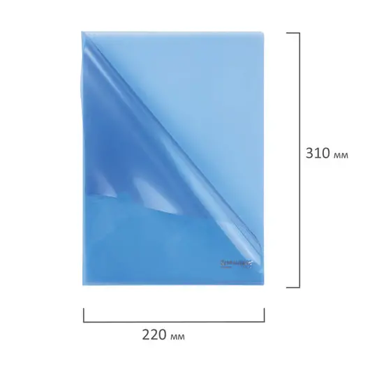 Папка-уголок жесткая BRAUBERG, синяя, 0,15 мм, 221642, фото 6