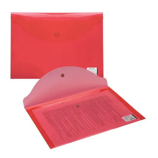 Папка-конверт с кнопкой BRAUBERG, А4, до 100 листов, прозрачная, красная, 0,15 мм, 221636, фото 5