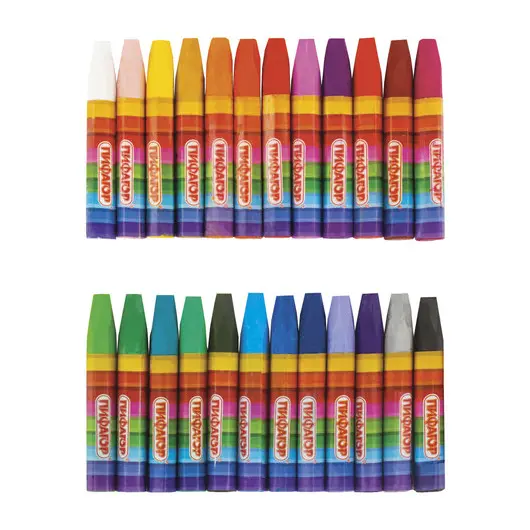 Восковые мелки утолщенные BRAUBERG/ПИФАГОР, 24 цвета, на масляной основе, яркие цвета, 222972, фото 2