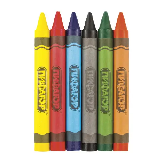 Восковые карандаши утолщенные ПИФАГОР, 6 цветов, 222965, фото 2
