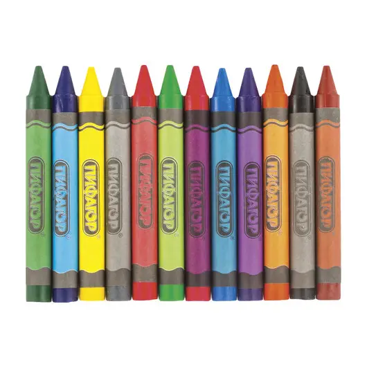 Восковые карандаши утолщенные ПИФАГОР, 12 цветов, 222966, фото 2