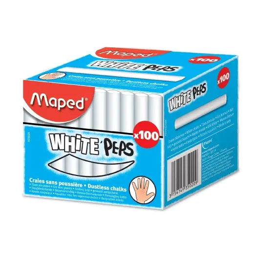 Мел белый MAPED, антипыль, набор 100 шт., круглый, 935020, фото 2
