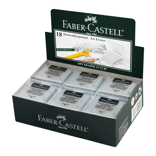 Ластик-клячка FABER-CASTELL, 40х35х10 мм, серый, прямоугольный, натуральный каучук, 127220, фото 2