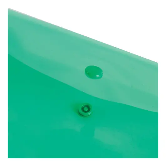 Папка-конверт с кнопкой МАЛОГО ФОРМАТА (250х135 мм), прозрачная, зеленая, 0,15 мм, BRAUBERG, 224029, фото 4