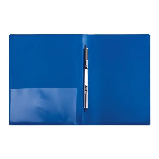 Папка с металлическим скоросшивателем и внутренним карманом БЮРОКРАТ, синяя, до 100 листов, 0,7 мм, PZ07Pblue, фото 2