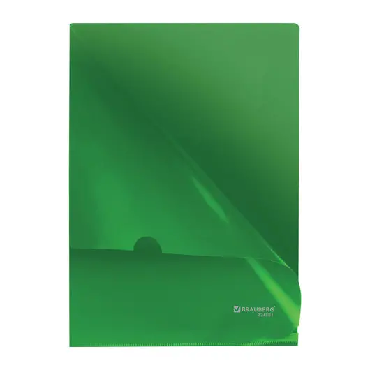 Папка-уголок жесткая, непрозрачная BRAUBERG, зеленая, 0,15 мм, 224881, фото 3