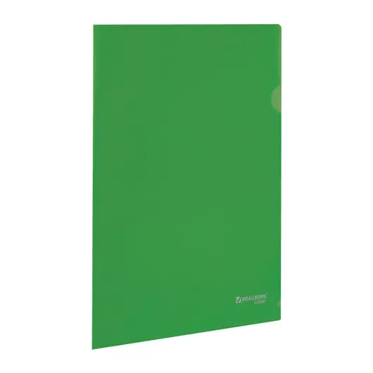 Папка-уголок жесткая, непрозрачная BRAUBERG, зеленая, 0,15 мм, 224881, фото 1