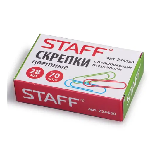 Скрепки STAFF, 28 мм, цветные, 70 шт., в картонной коробке, 224630, фото 1