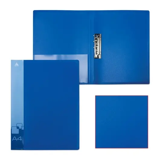 Папка с боковым металлическим прижимом и внутренним карманом БЮРОКРАТ, синяя, до 100 листов, 0,7 мм, PZ07Cblue, фото 1