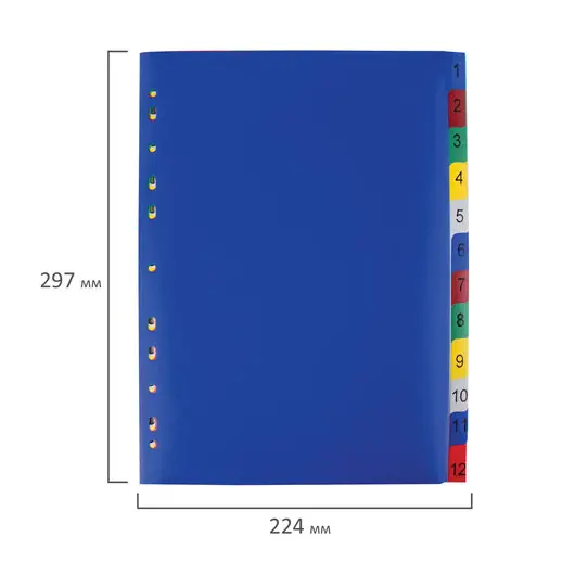 Разделитель пластиковый ОФИСМАГ, А4, 12 листов, цифровой 1-12, оглавление, цветной, 225617, фото 6