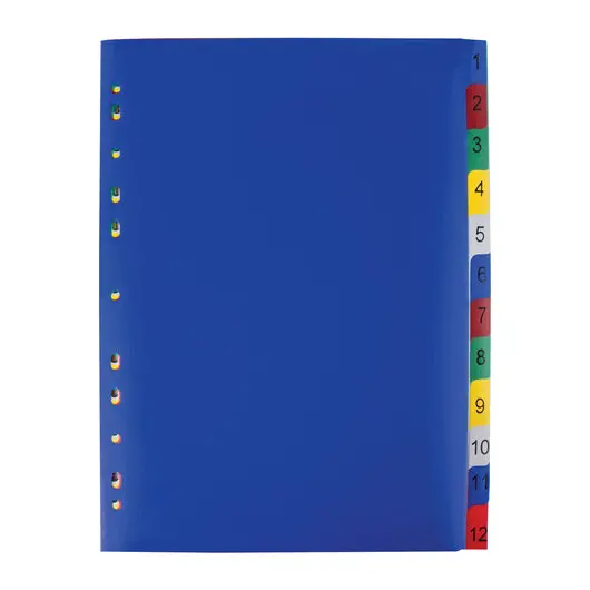 Разделитель пластиковый ОФИСМАГ, А4, 12 листов, цифровой 1-12, оглавление, цветной, 225617, фото 3