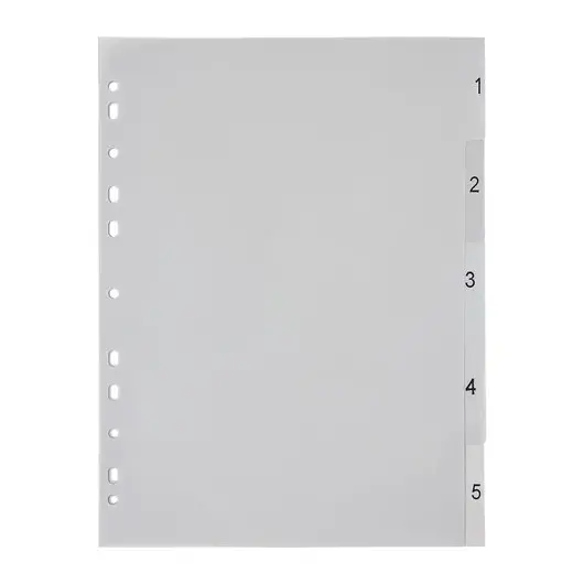Разделитель пластиковый ОФИСМАГ, А4, 5 листов, цифровой 1-5, оглавление, серый, 225602, фото 3