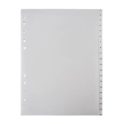 Разделитель пластиковый ОФИСМАГ, А4, 20 листов, цифровой 1-20, оглавление, серый, 225604, фото 3