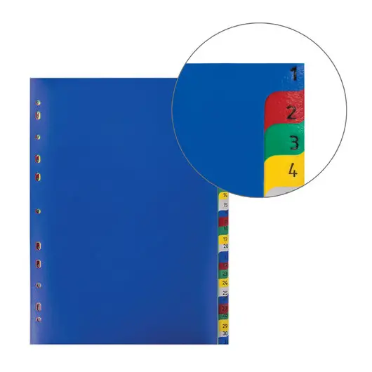 Разделитель пластиковый ОФИСМАГ, А4, 31 лист, цифровой 1-31, оглавление, цветной, 225618, фото 4